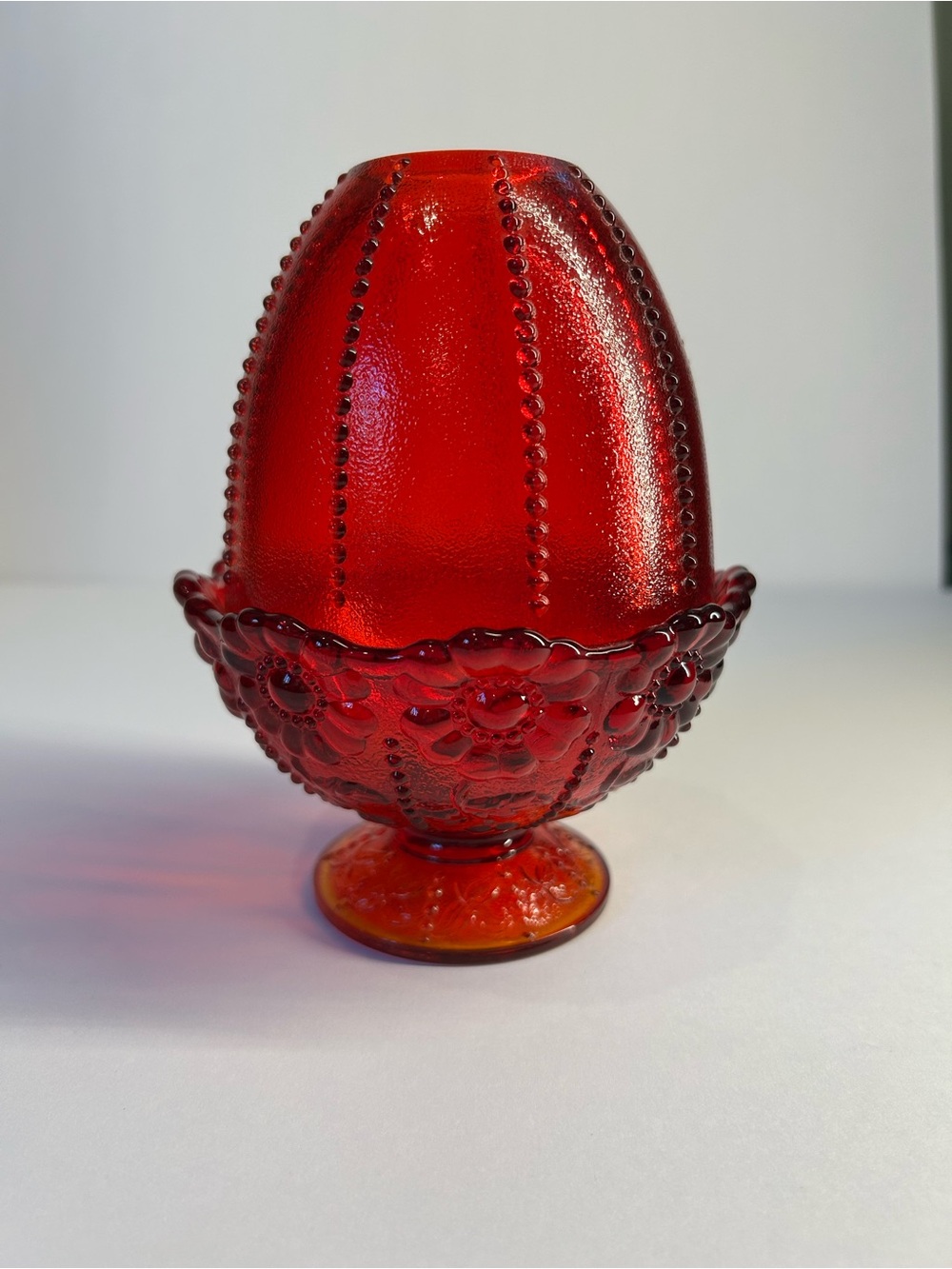 Fenton Ruby Red Amberina Beaded Daisy Pattern Fairy Lamp Vintage MCM